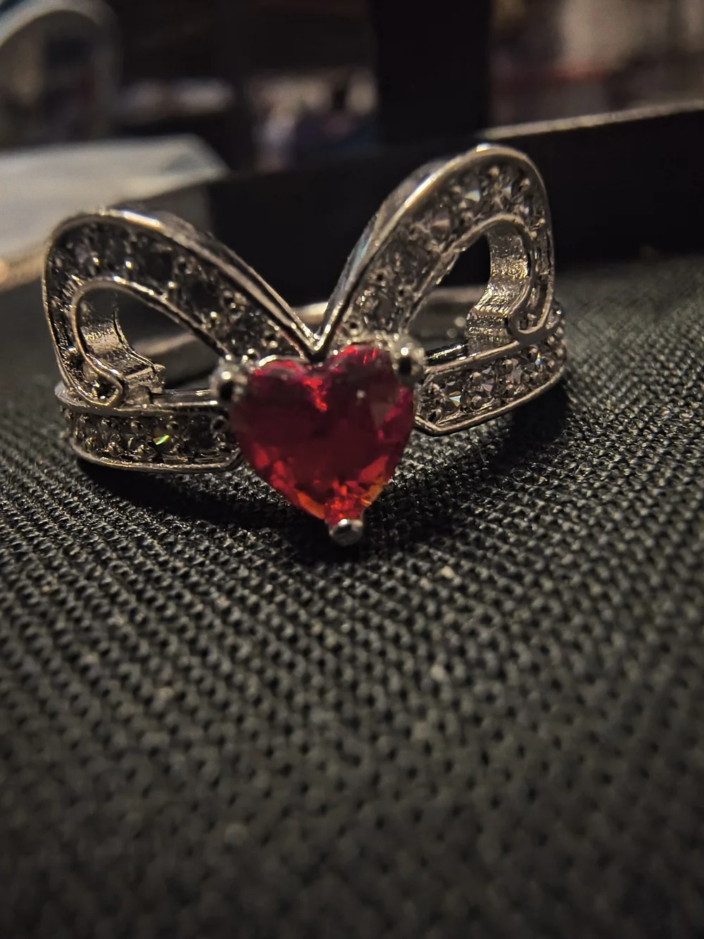 Silver Heart Ring with Red Gemstone
